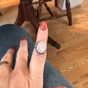 Elegant Silver and White Stone Ring- marked 925